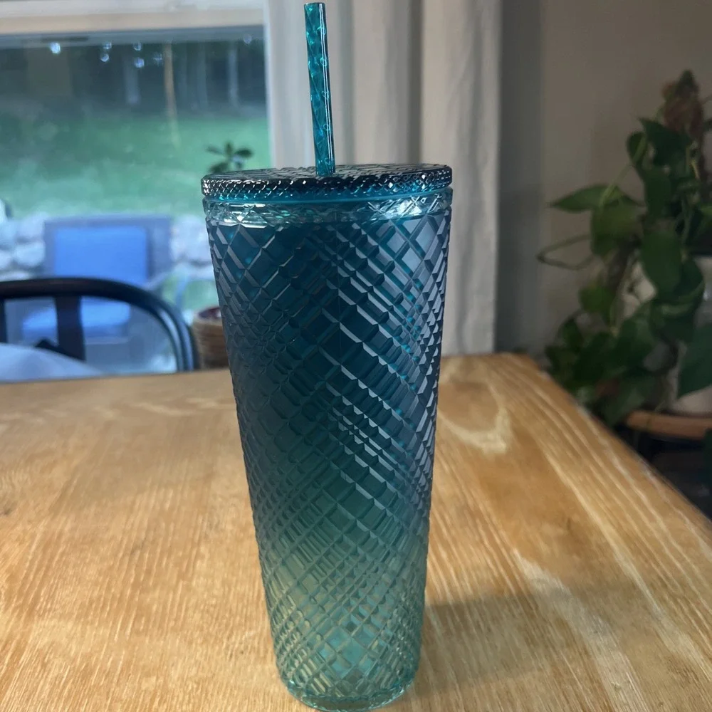 Starbucks Tumbler Teal Treen Blue Jeweled Ombre Cold Cup‎  24 fl oz NEW